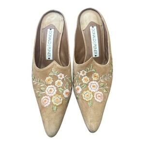 Donald J Pliner Suede Embroidered Pointy Toe Kitten Heels Mules 8